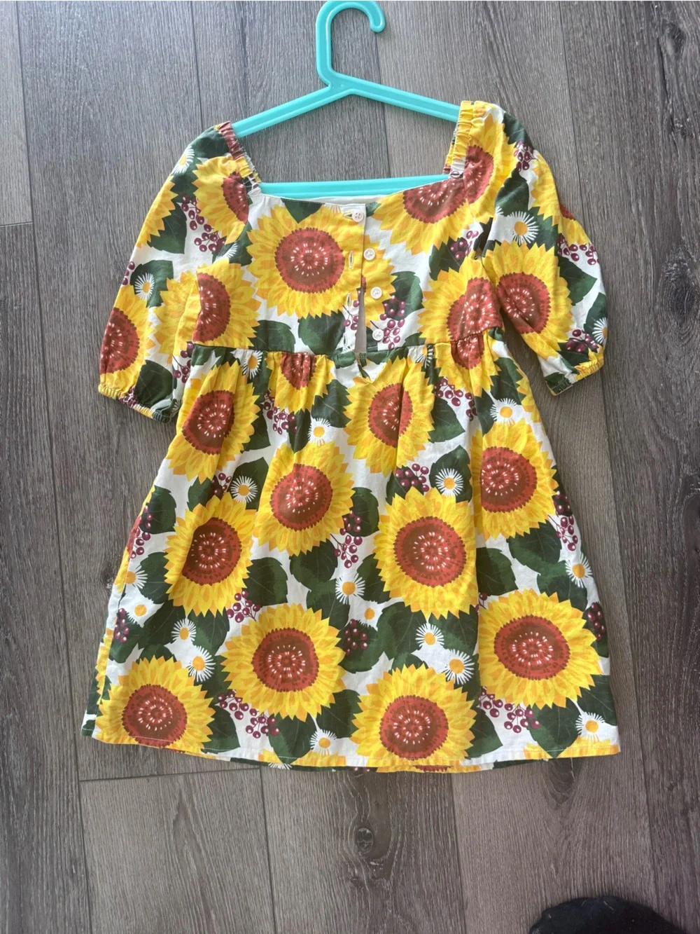 Gymboree Girls Yellow Sunflower Print Puff-Sleeve Dress( tights included)